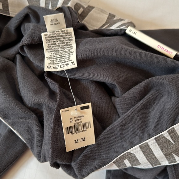 PINK Gym Pant Gray Elastic Cuffs & Waistband with Drawstring White Graphics - Picture 9 of 10